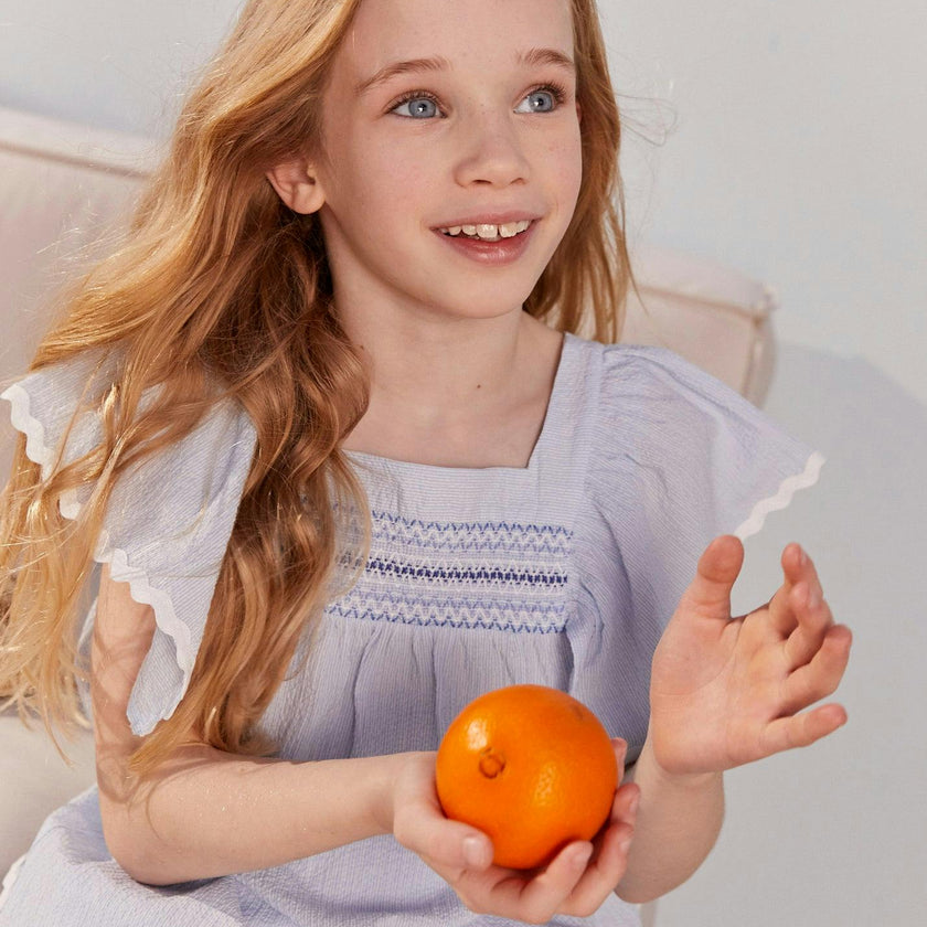 Seersucker Smocked Girl Blouse