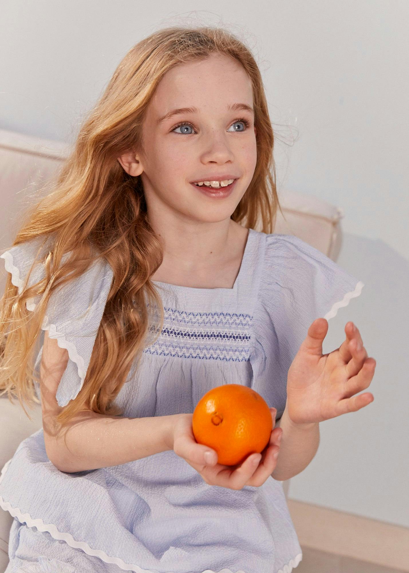 Seersucker Smocked Girl Blouse
