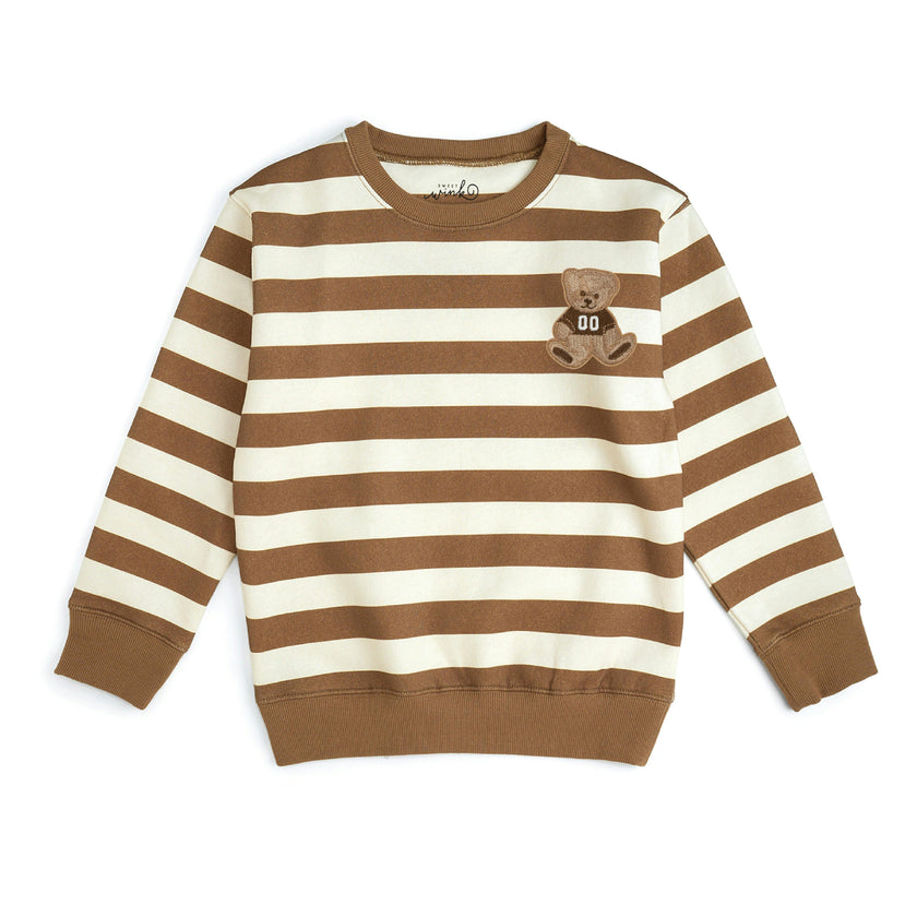 Teddy Bear Patch Striped Sweatshirt