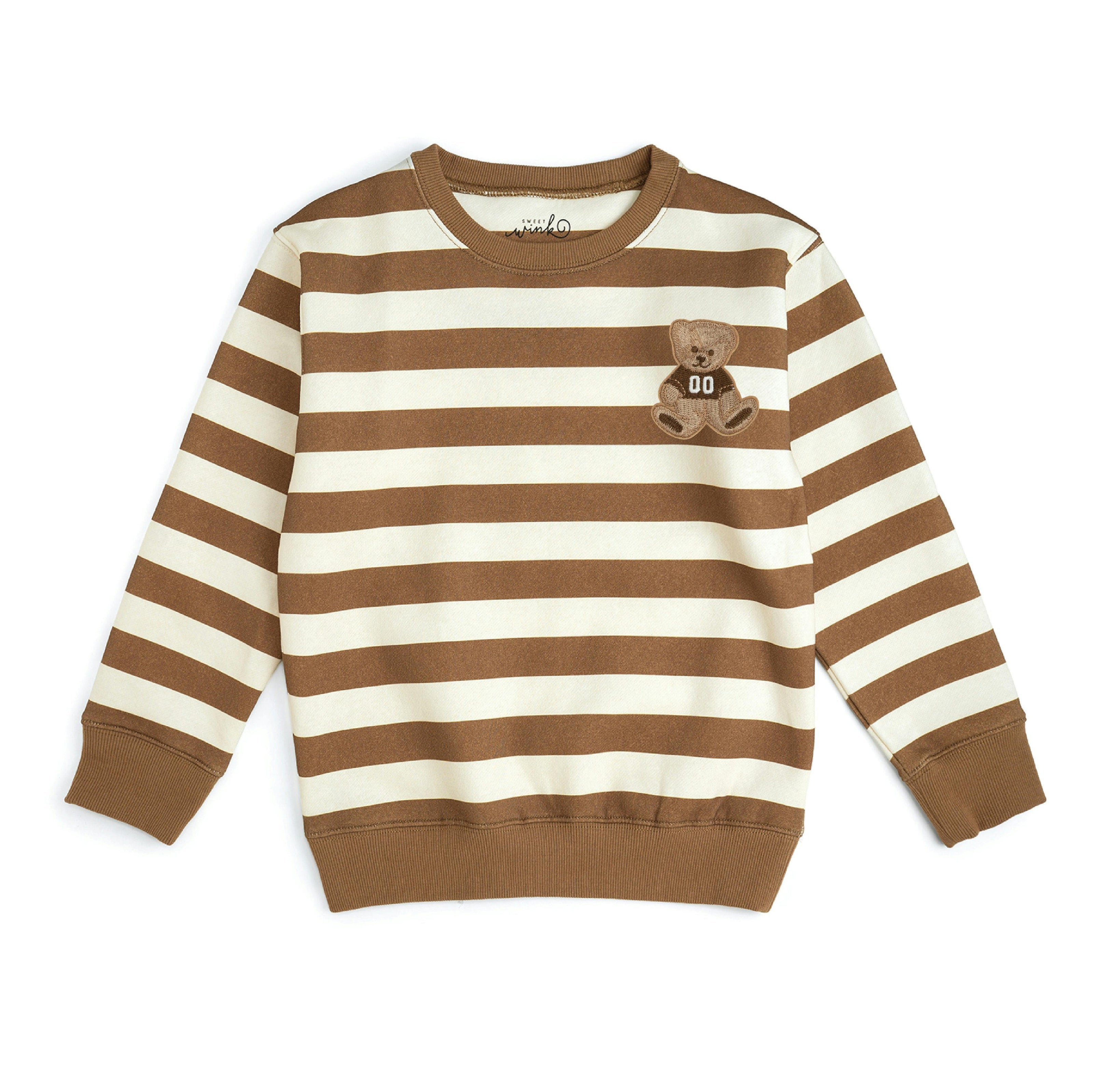 Teddy Bear Patch Striped Sweatshirt