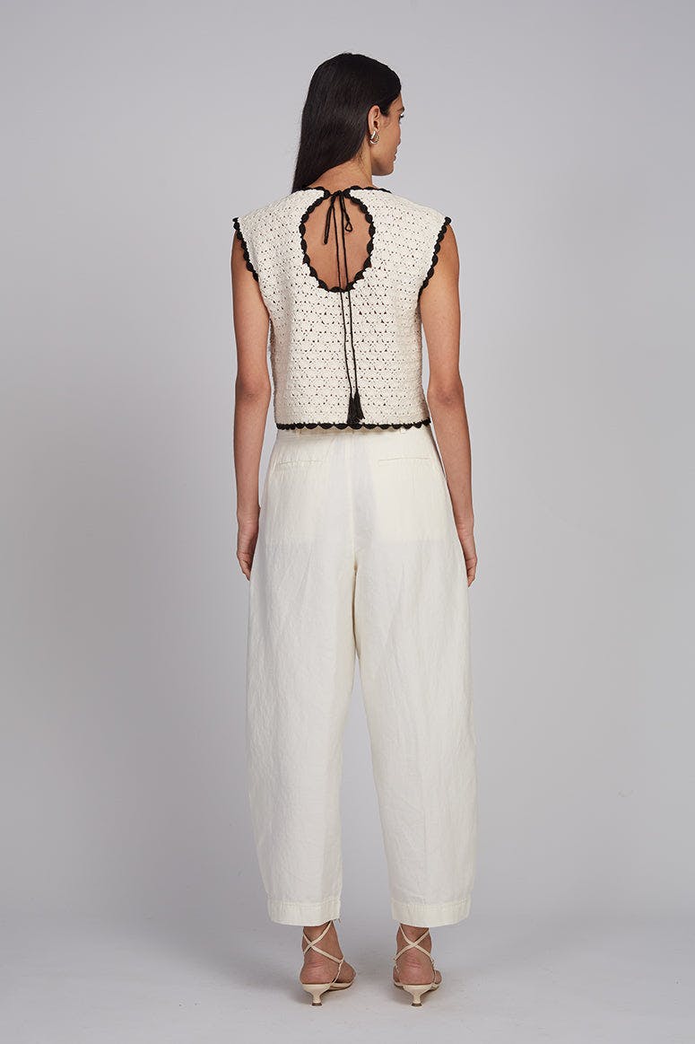 ZARIA CROCHET TOP | IVORY W/ BLACK TIPPING