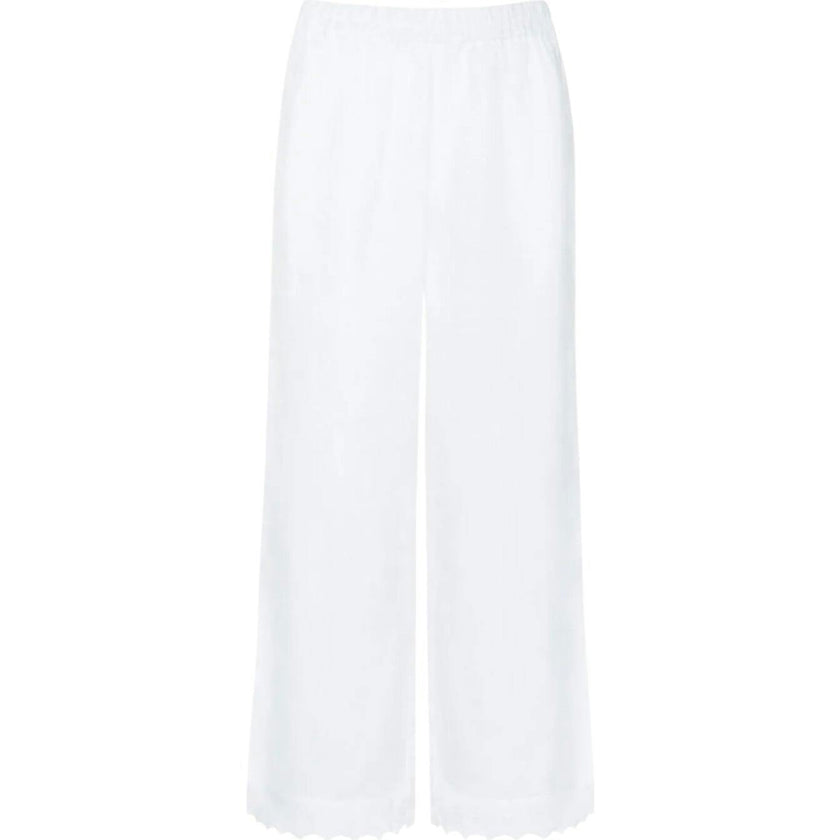 women's white scalloped linen beach pant