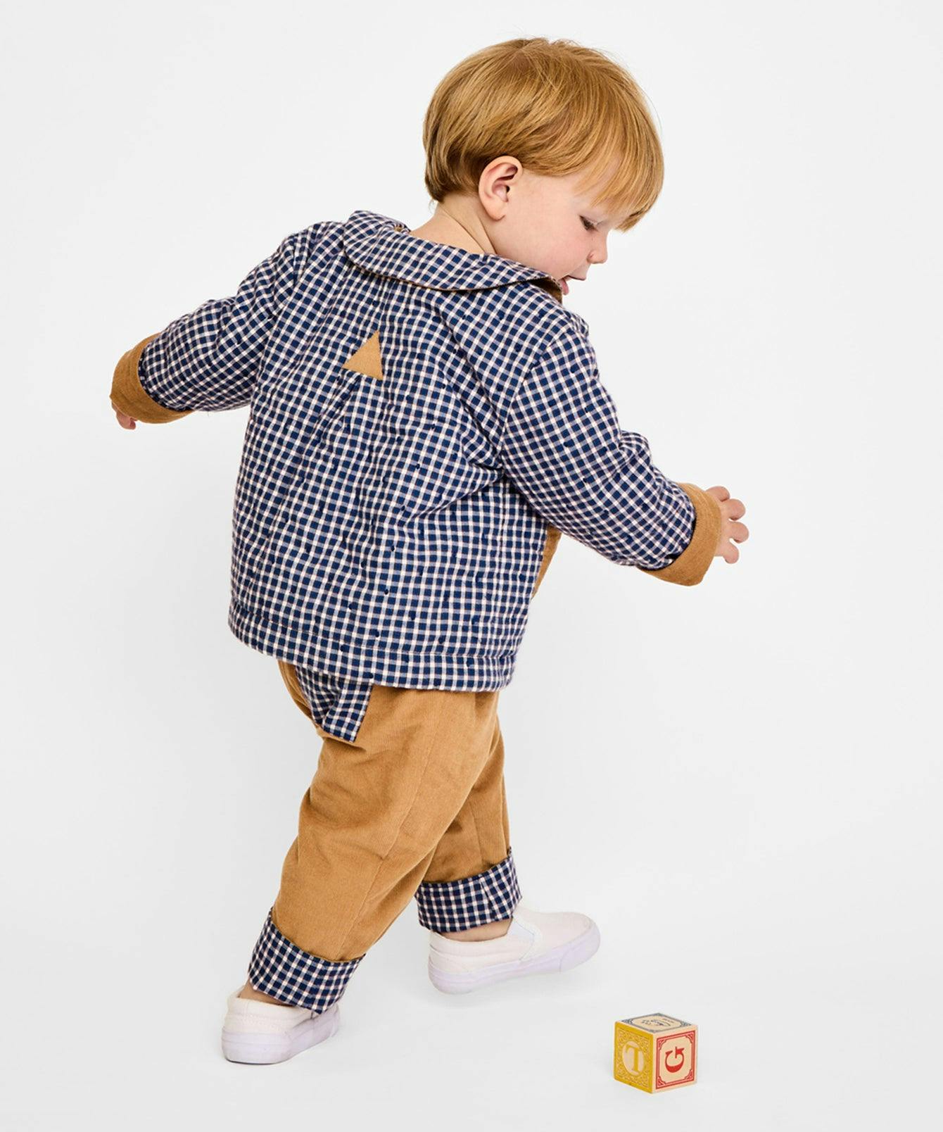Reversible Quilted Jacket, Marine Tiny Check