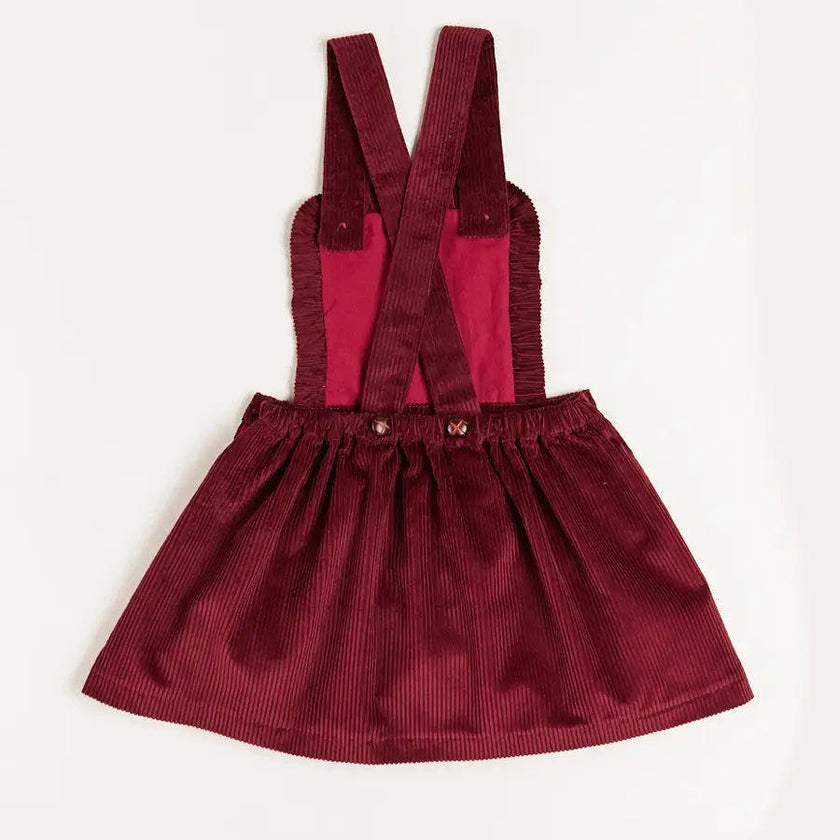 Corduroy Frill Detail Skirt with Braces in Burgundy (12mths-3yrs)