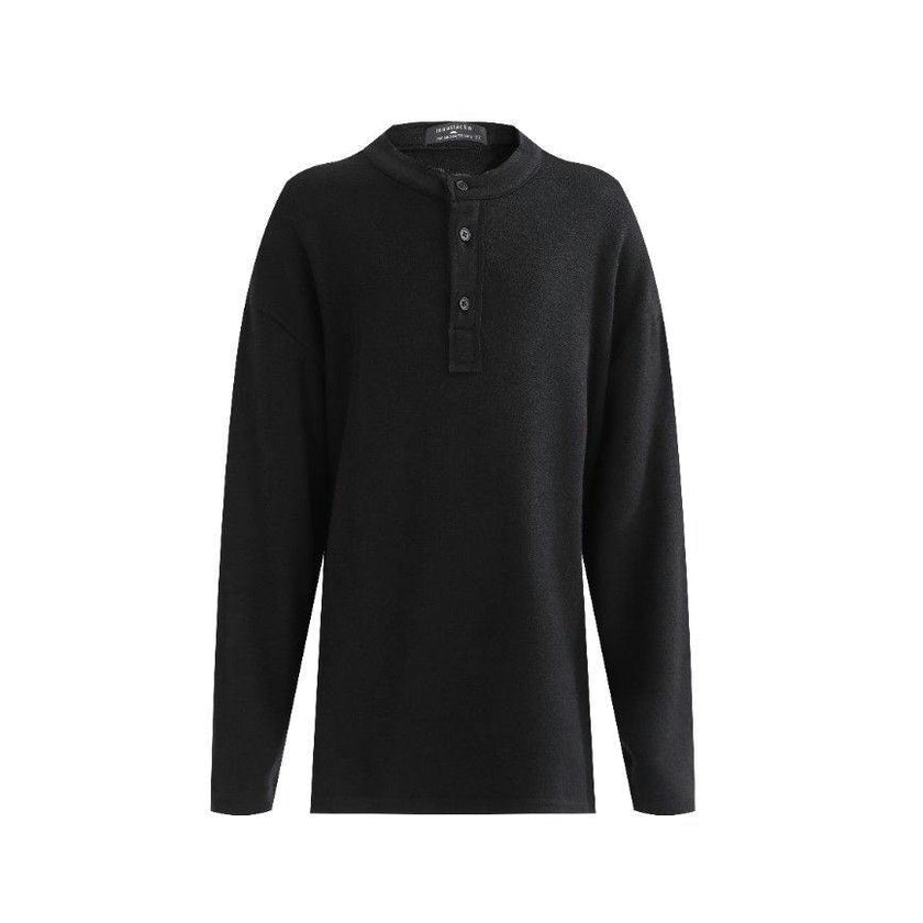Jet Black Three-Button Henley Top