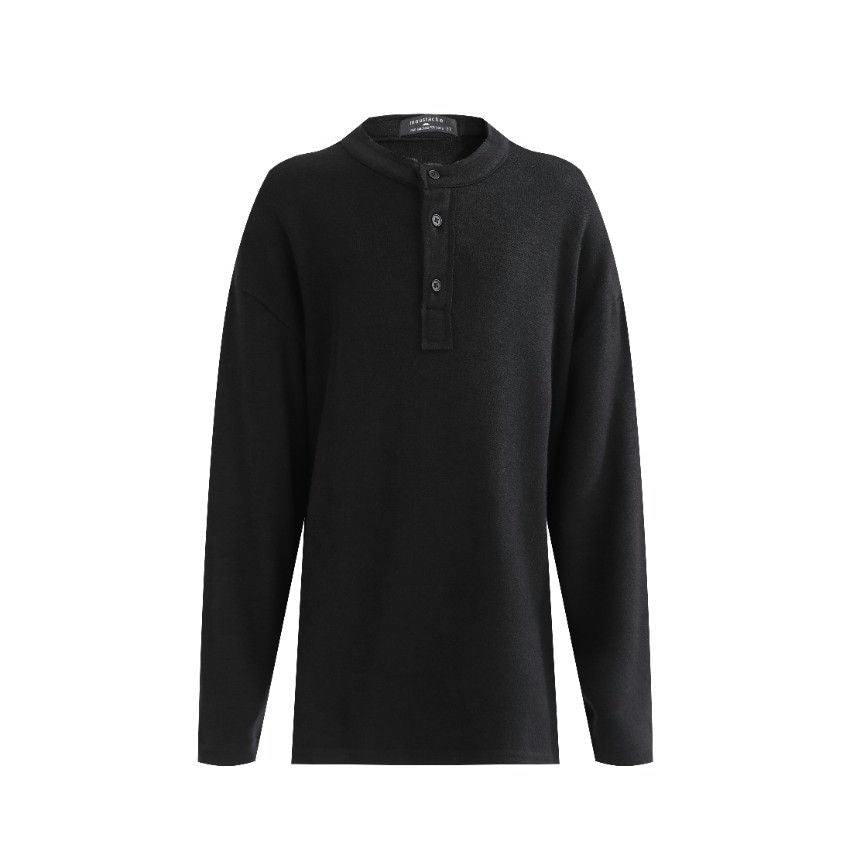 Jet Black Three-Button Henley Top