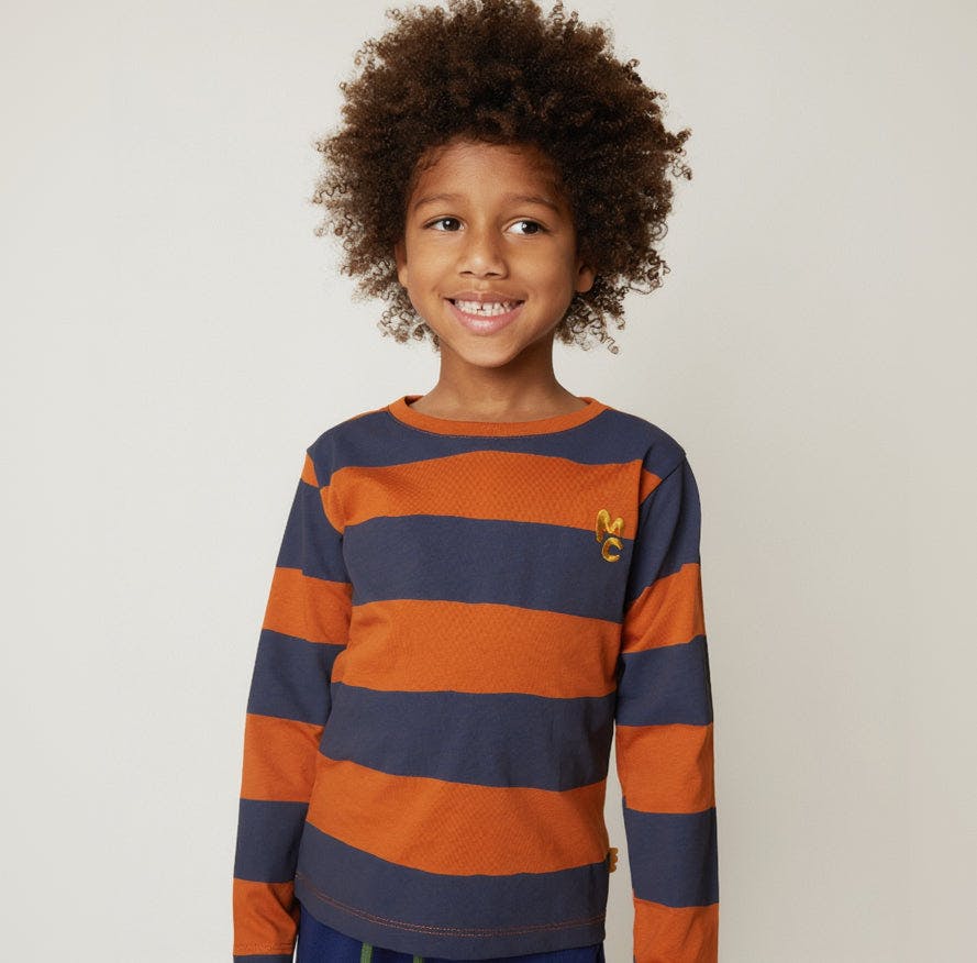 Chestnut & Navy Rugby Stripe Long Sleeve T-Shirt