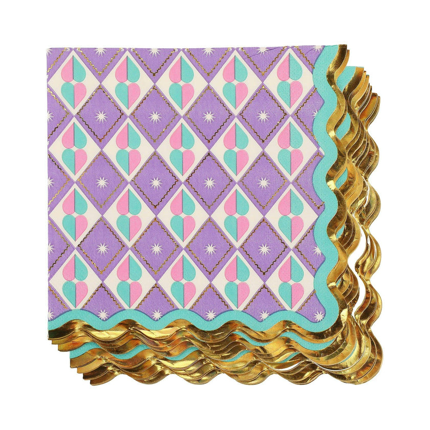 Packed Party Circus Soiree Luncheon Napkins 20ct - Gold Foil Pastel Diamond Pattern 3-Ply Scalloped Edge Napkins for Circus Birthday Parties