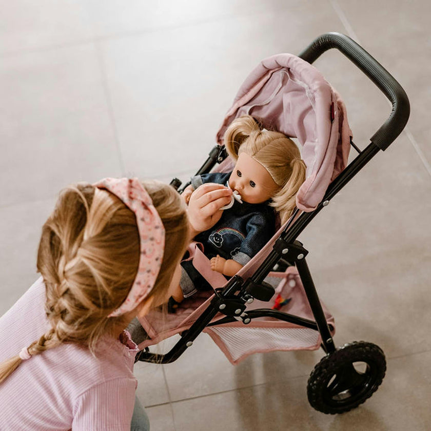 Gotz 3‑Wheel Doll Buggy “Soft Mood” – Compact Grey‑Pink Doll Stroller with Sunshade