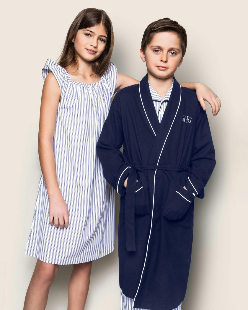 Kid's Flannel Robe in Navy