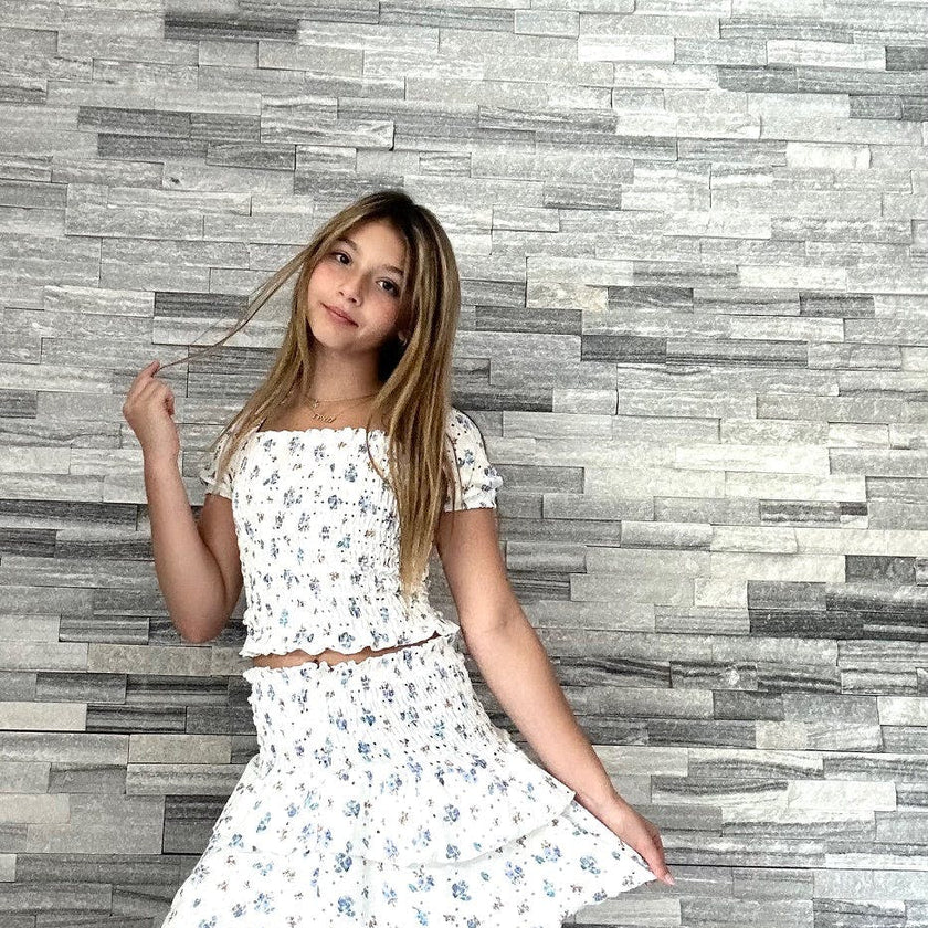 Girls Smock Eyelet 2 Piece Skirt Set