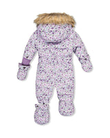 Baby Original One Piece Puffy Snowsuit With Removable Mittens And Boots Purple Printed Mini Flowers
