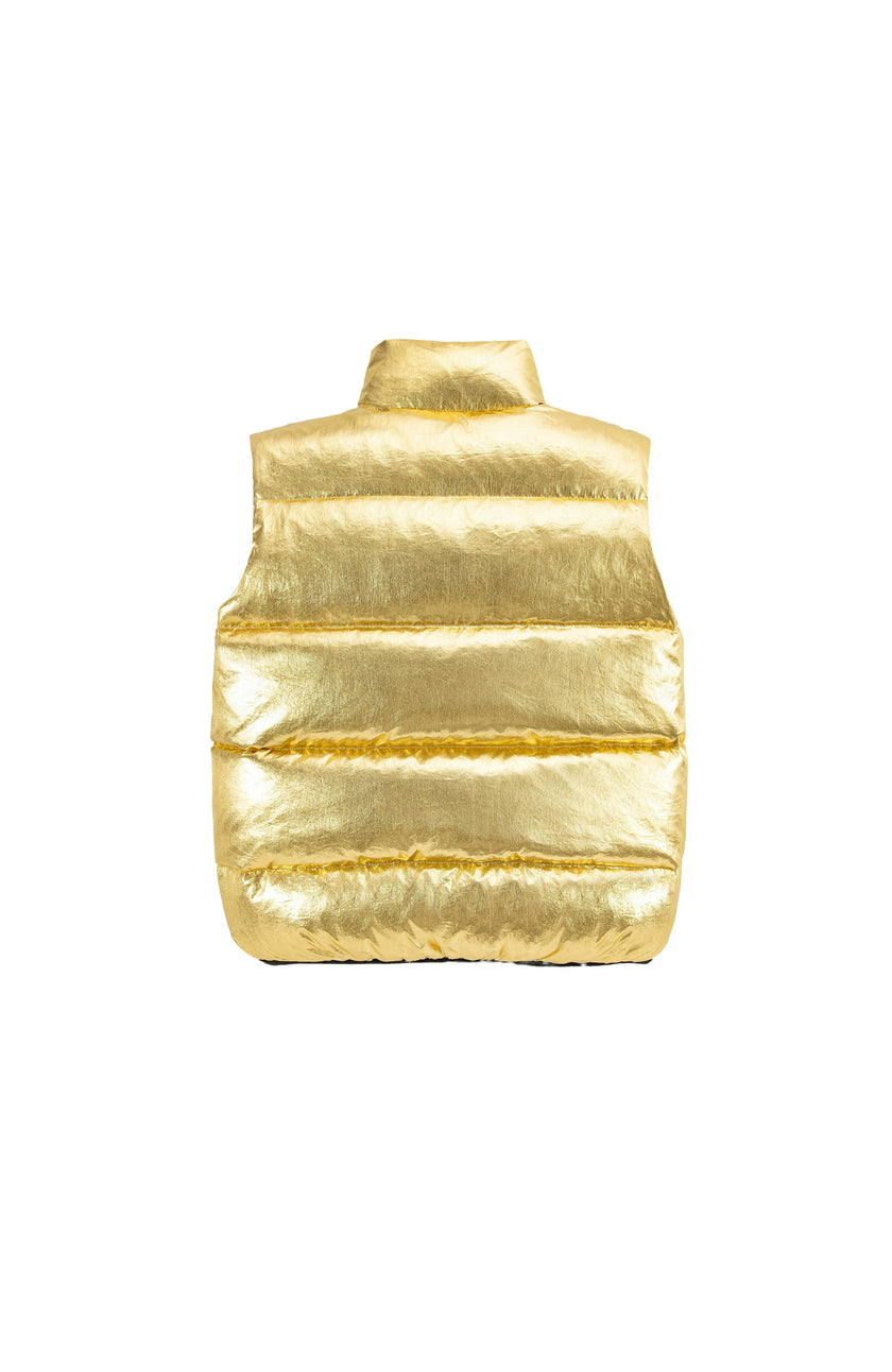 Fiona Metallic Puffer Vest, Gold
