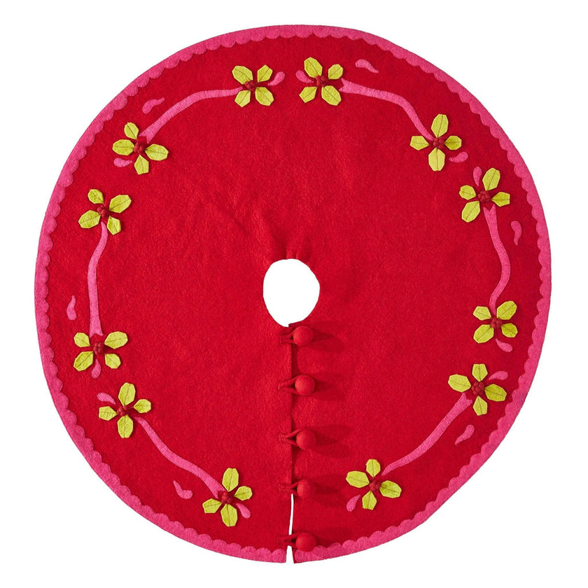 Handmade Christmas Tree Skirt Felt - Berries Red - 60"