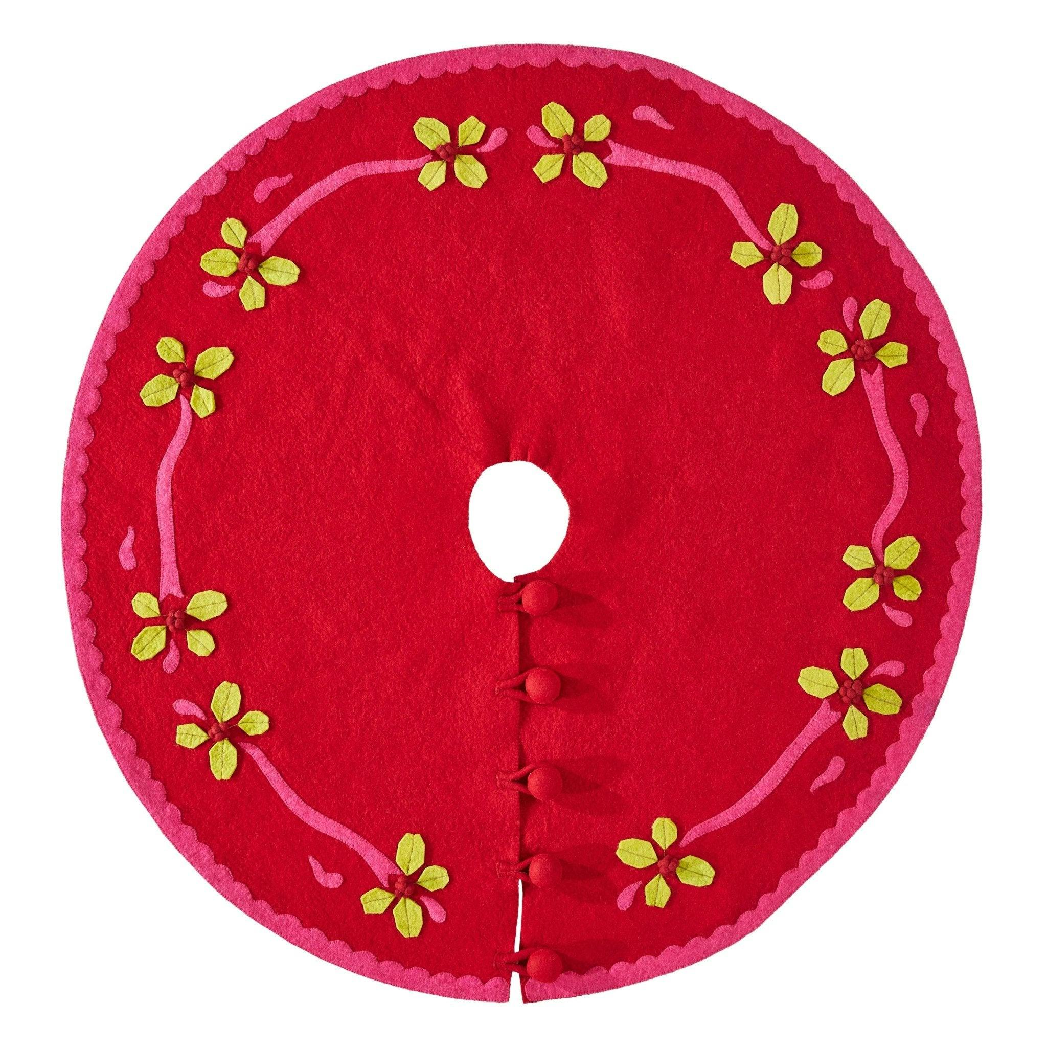 Handmade Christmas Tree Skirt Felt - Berries Red - 60