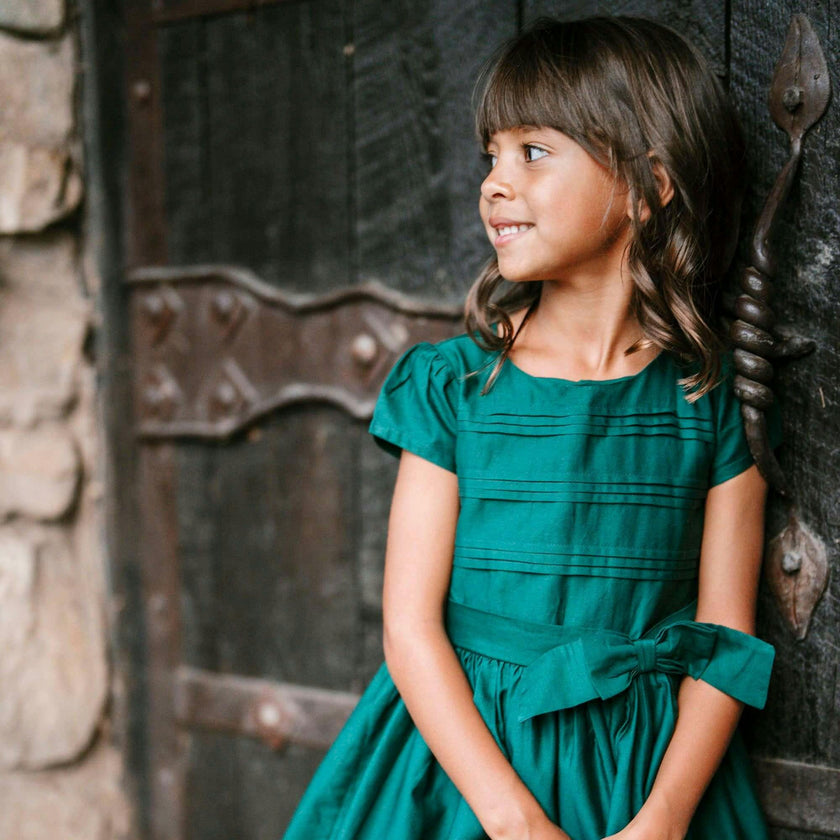 Baby Organic Special Occasion Pleated Sateen Party Dress, Green