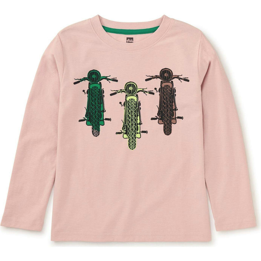 Motor Bikes Graphic Print Long Sleeve T-Shirt, Pink