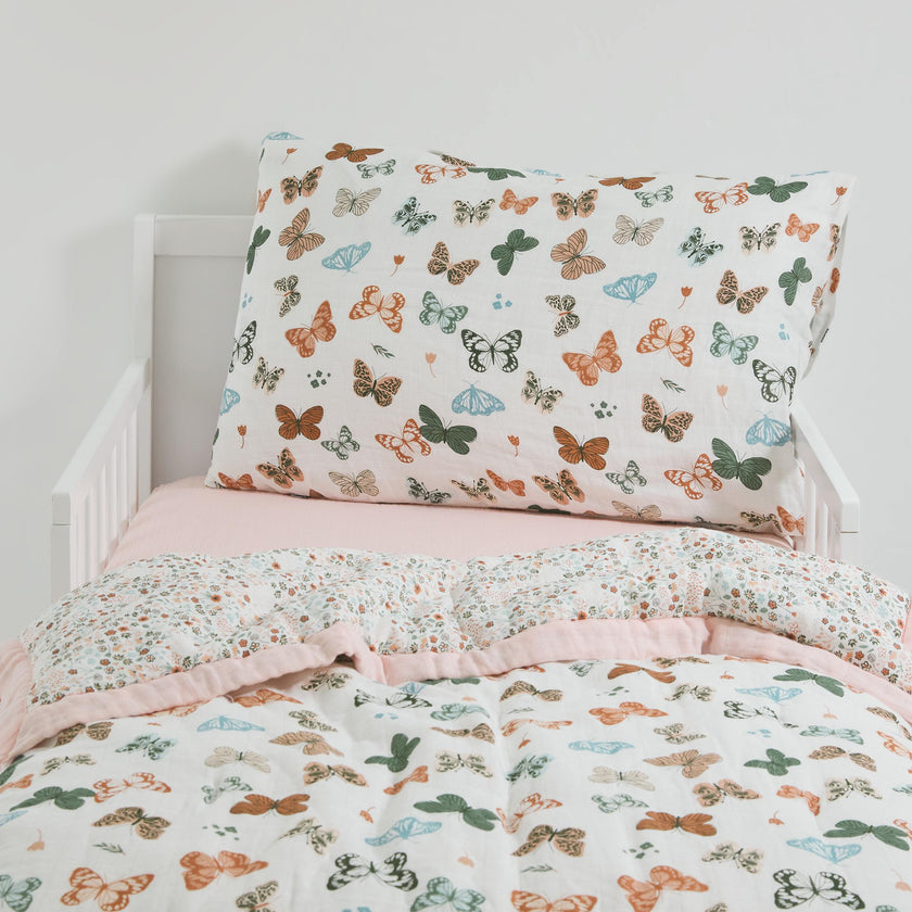 Cotton Muslin Toddler Bedding 3 Piece Set - Butterflies 2