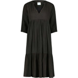 Women's Martine Cotton V-Neck 3-Quarter Sleeve Popover Dress, Black