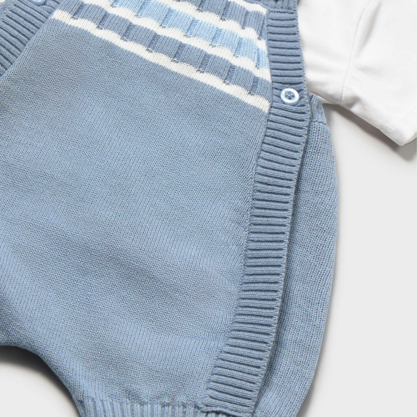 Blue Knitted Baby Romper with Straps