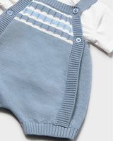 Blue Knitted Baby Romper with Straps