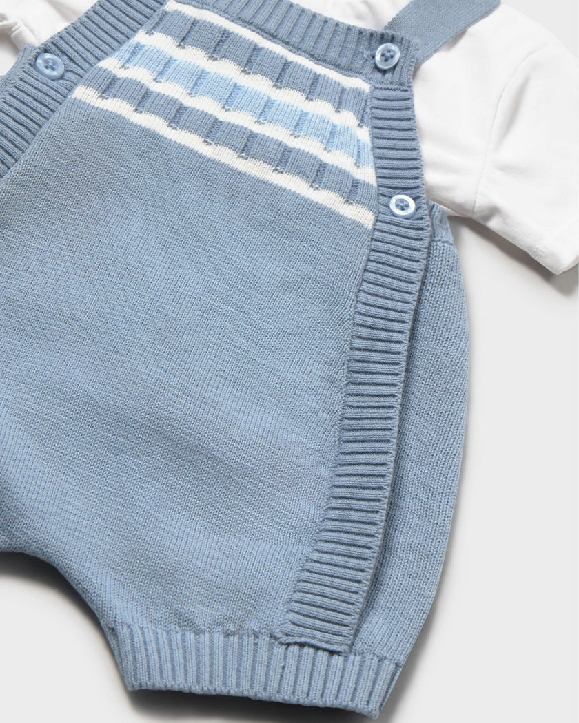 Blue Knitted Baby Romper with Straps