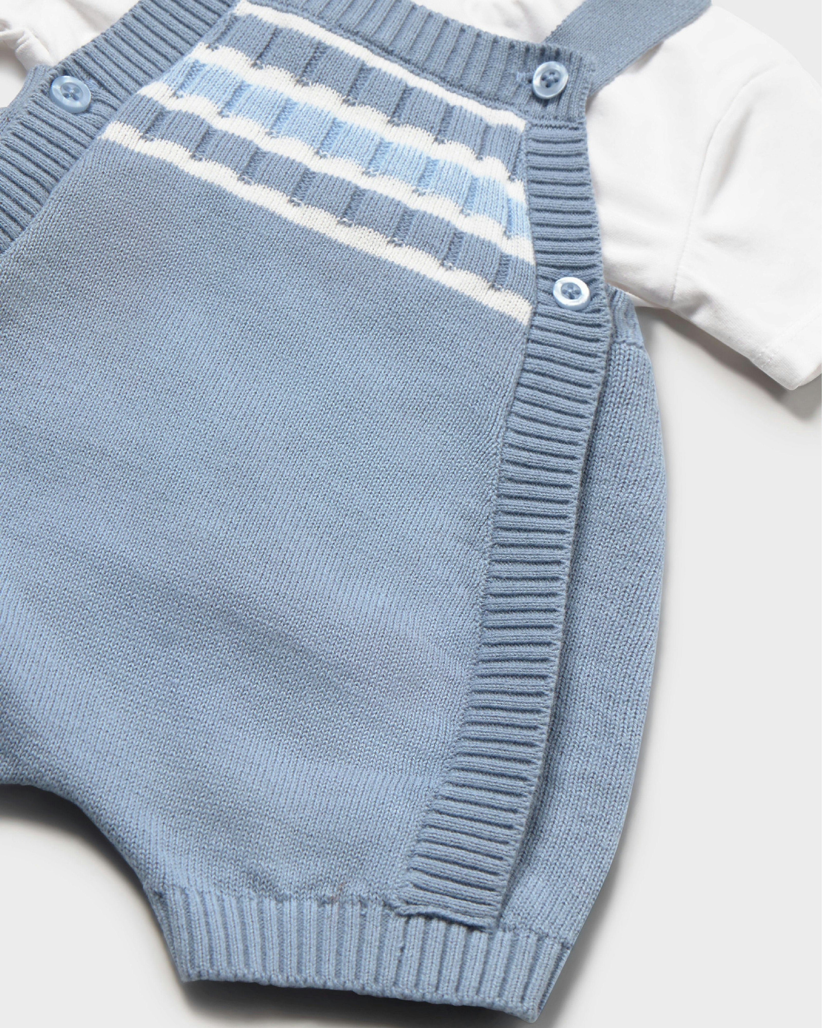 Blue Knitted Baby Romper with Straps