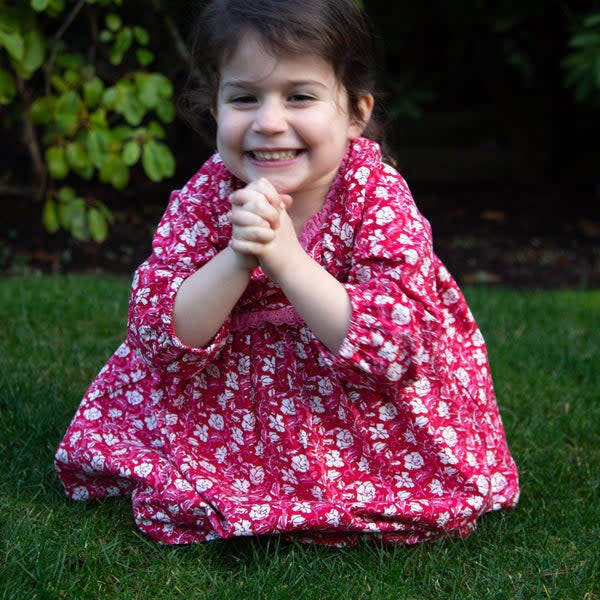 Toddler Floral Print Lace Trim Long Sleeve Dress
