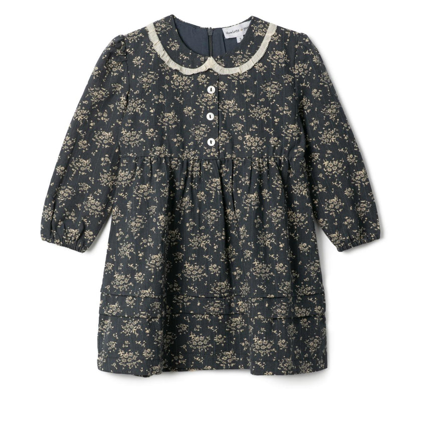 Woven Flower Print Dress Navy