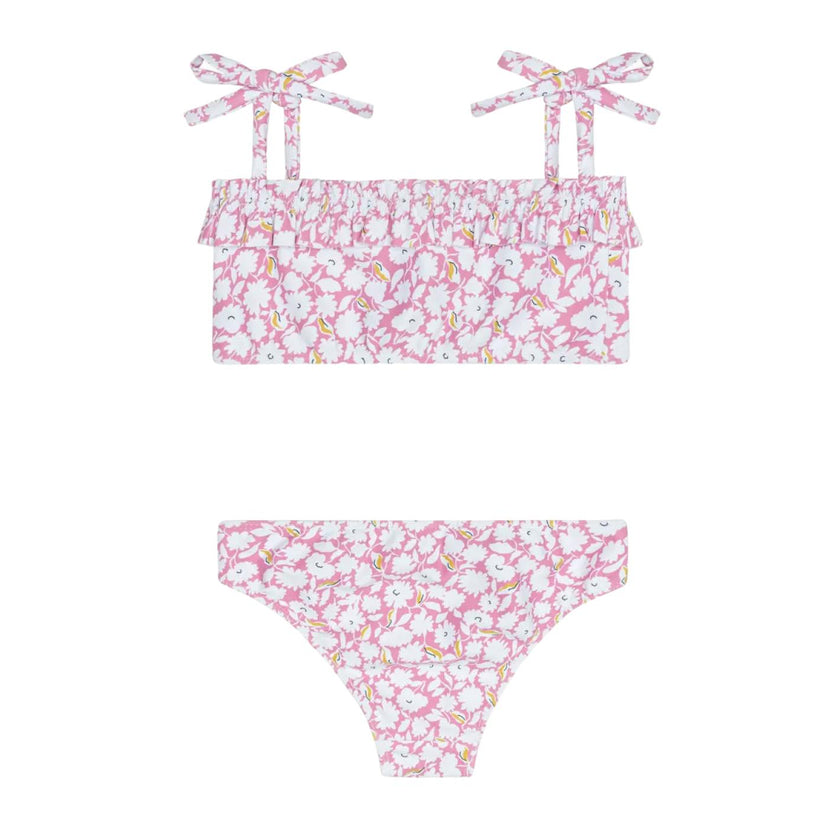 girls blush bloom ruffle bandeau bikini with tie straps