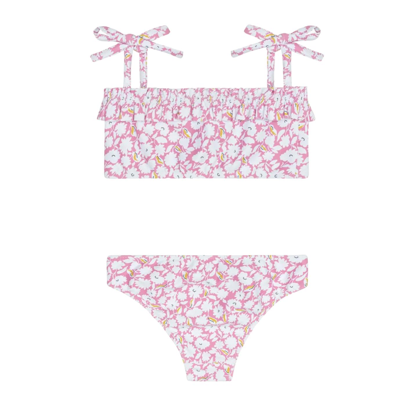girls blush bloom ruffle bandeau bikini with tie straps