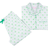 Women's Green Palm Tree Long PJ Set - Organic Cotton Poplin