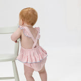 Cherry Stripe - Ric Rac Ruffle Sunsuit