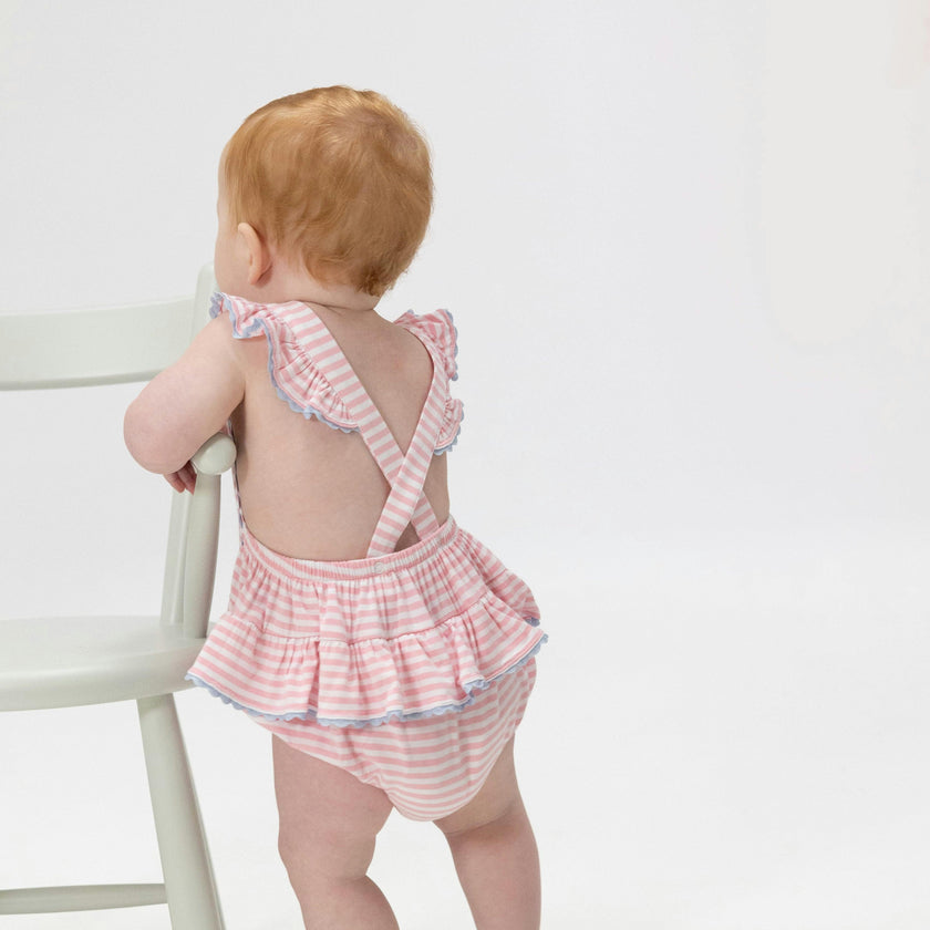 Cherry Stripe - Ric Rac Ruffle Sunsuit
