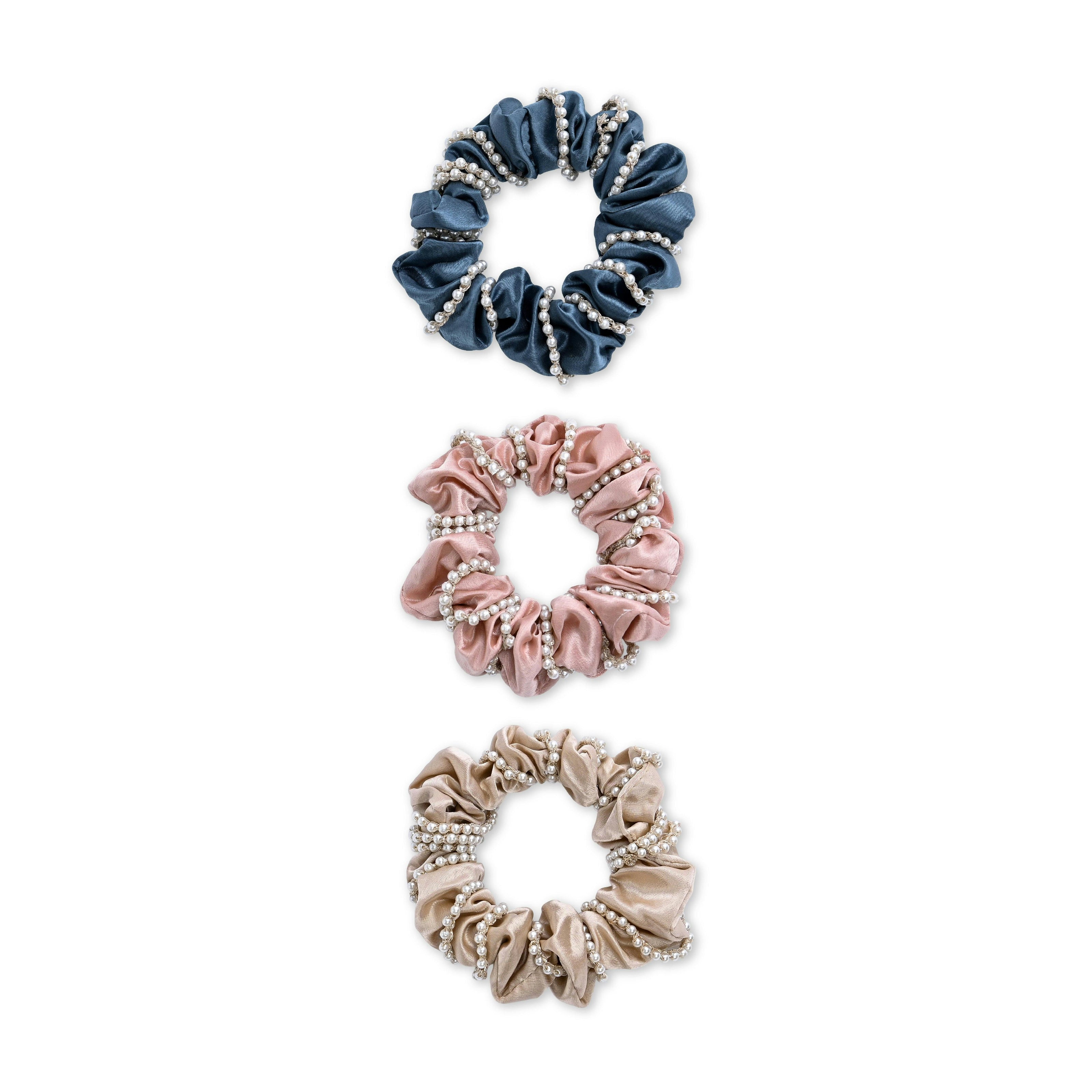 Pearl Accent Scrunchie Set