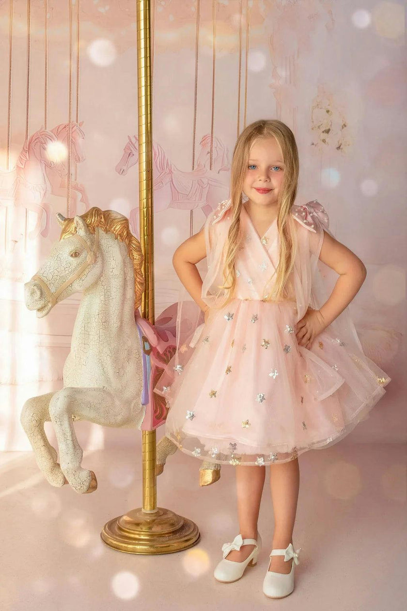 Twinkle Star Blush Pink Sequin Birthday Dress for Girls