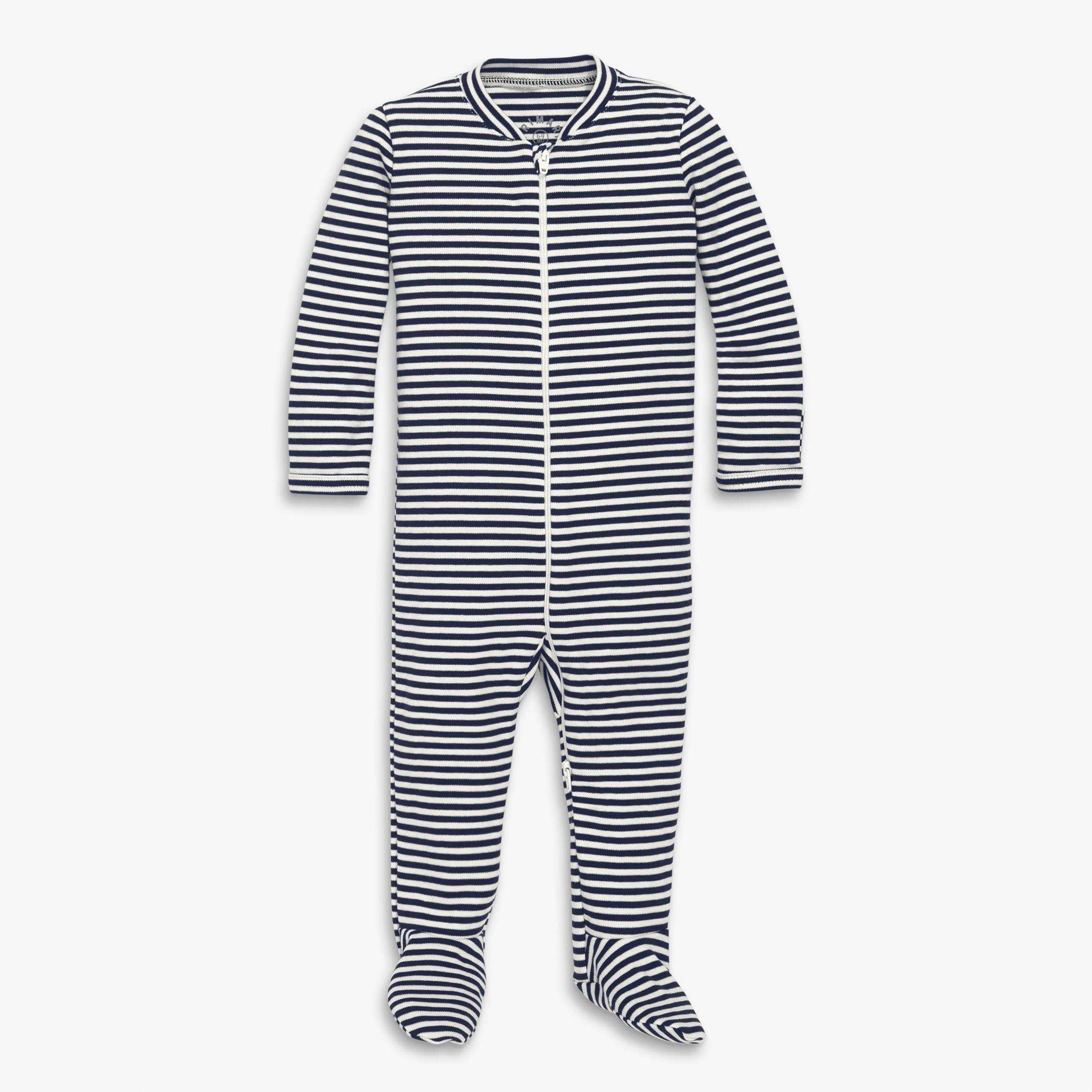 Baby organic zip footie in stripe