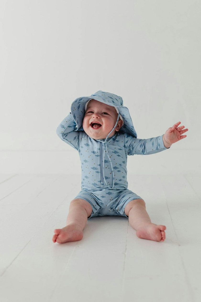 Baby Boy One-Piece Rash Guard Swimsuit in Spring Blue Stripe