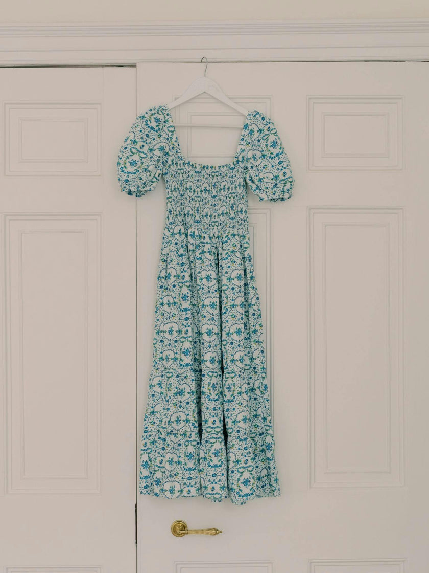 Nicky Hilton x La Coqueta Blue Bow Floral London Women Long Dress