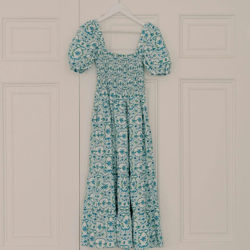 Nicky Hilton x La Coqueta Blue Bow Floral London Women Long Dress