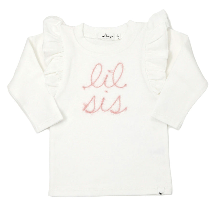 Millie Long Sleeve Tee in 'lil sis' Pink Eyelash Writing