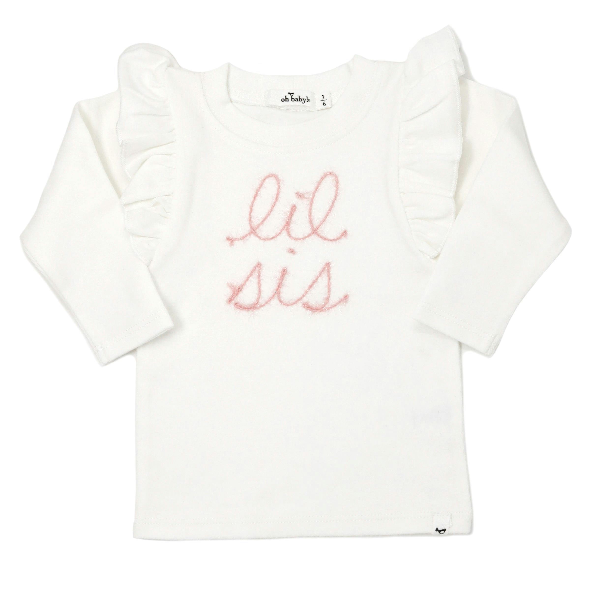 Millie Long Sleeve Tee in 'lil sis' Pink Eyelash Writing