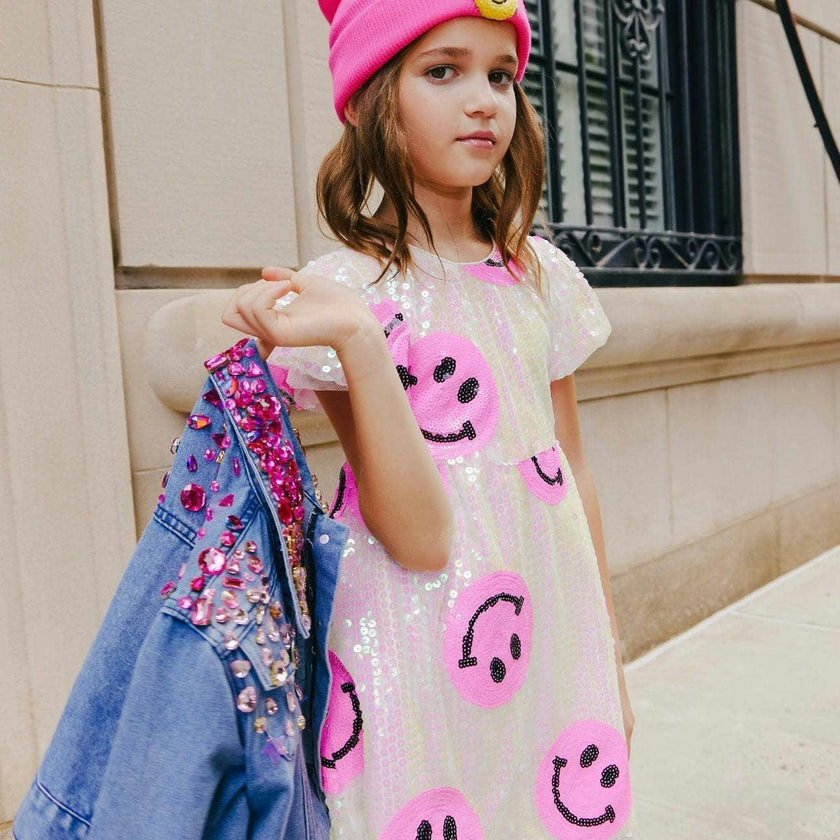 Pinkie Happy Emoji Short Puff Sleeve Dress