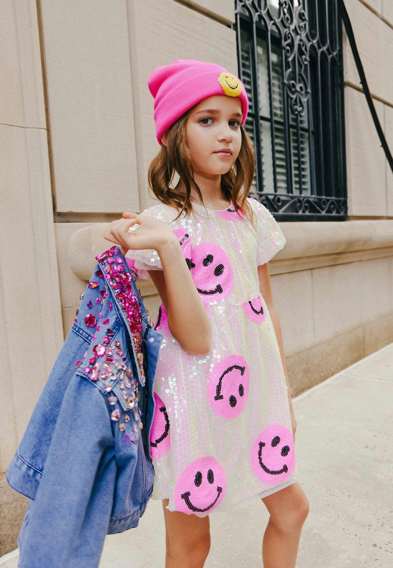 Pinkie Happy Emoji Short Puff Sleeve Dress