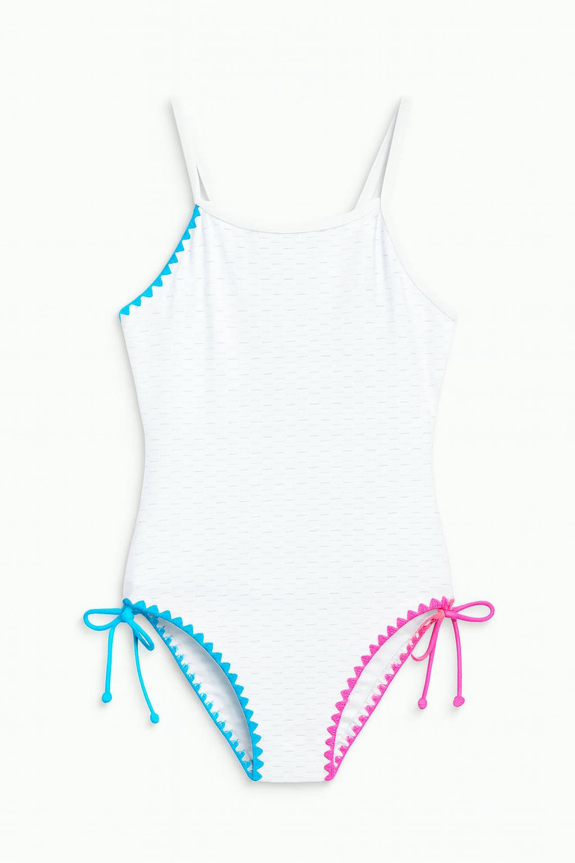 Sari Embroidered Trim One Piece Swimsuit