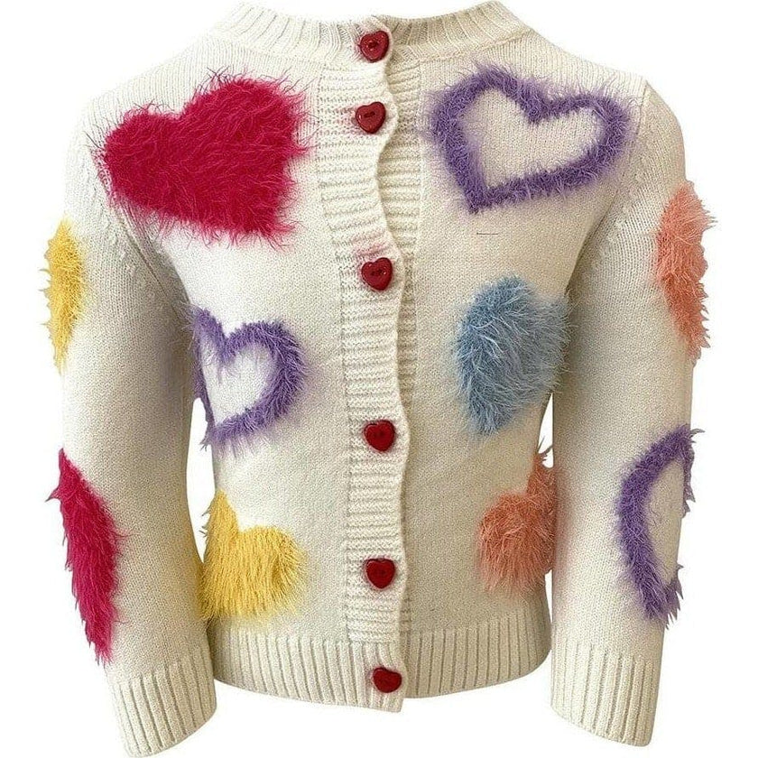 White Fuzzy Hearts Cardigan
