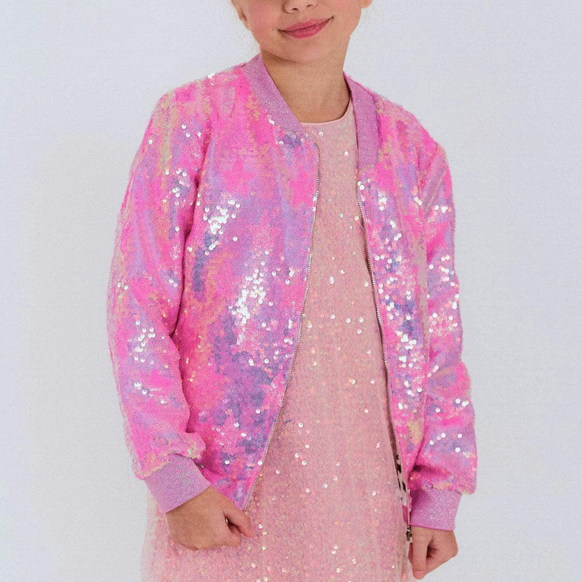 Pink Stars Sequin Bomber