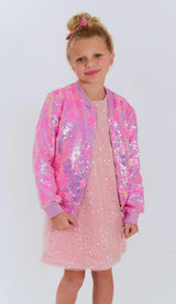 Pink Stars Sequin Bomber