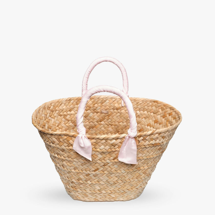 Rosie Woven Straw Ribbon-Handle Tote