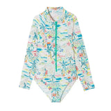 Long sleeve one-piece swimsuit, aqua | GIGI COMBI